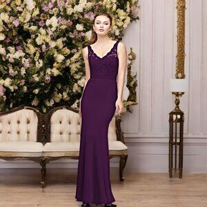 David's Bridal Bridesmaid Maxi Dress Sleeveless Lace Stretch-Crepe Party Gown